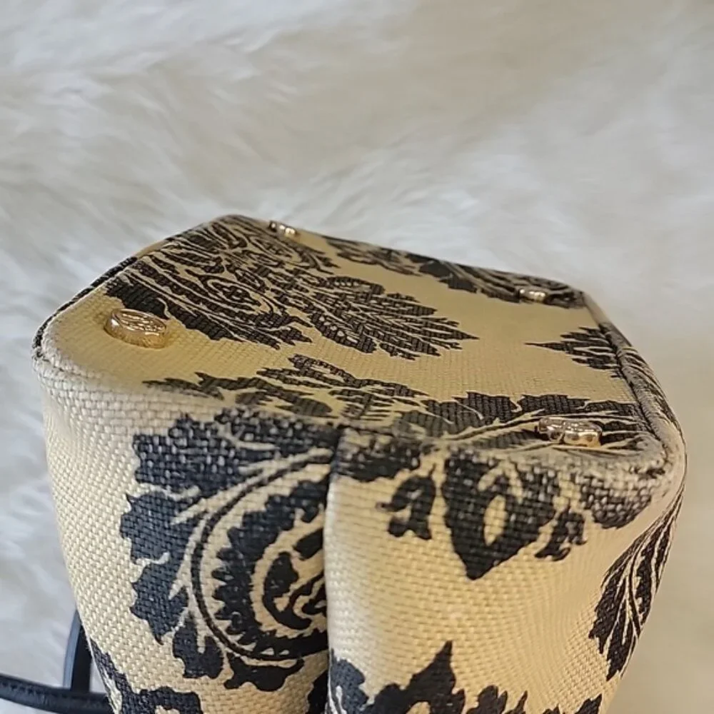 SPARTINA 449 Black Tan Linen Damask Print Single‎ Handle Drawstring Bucket Bag